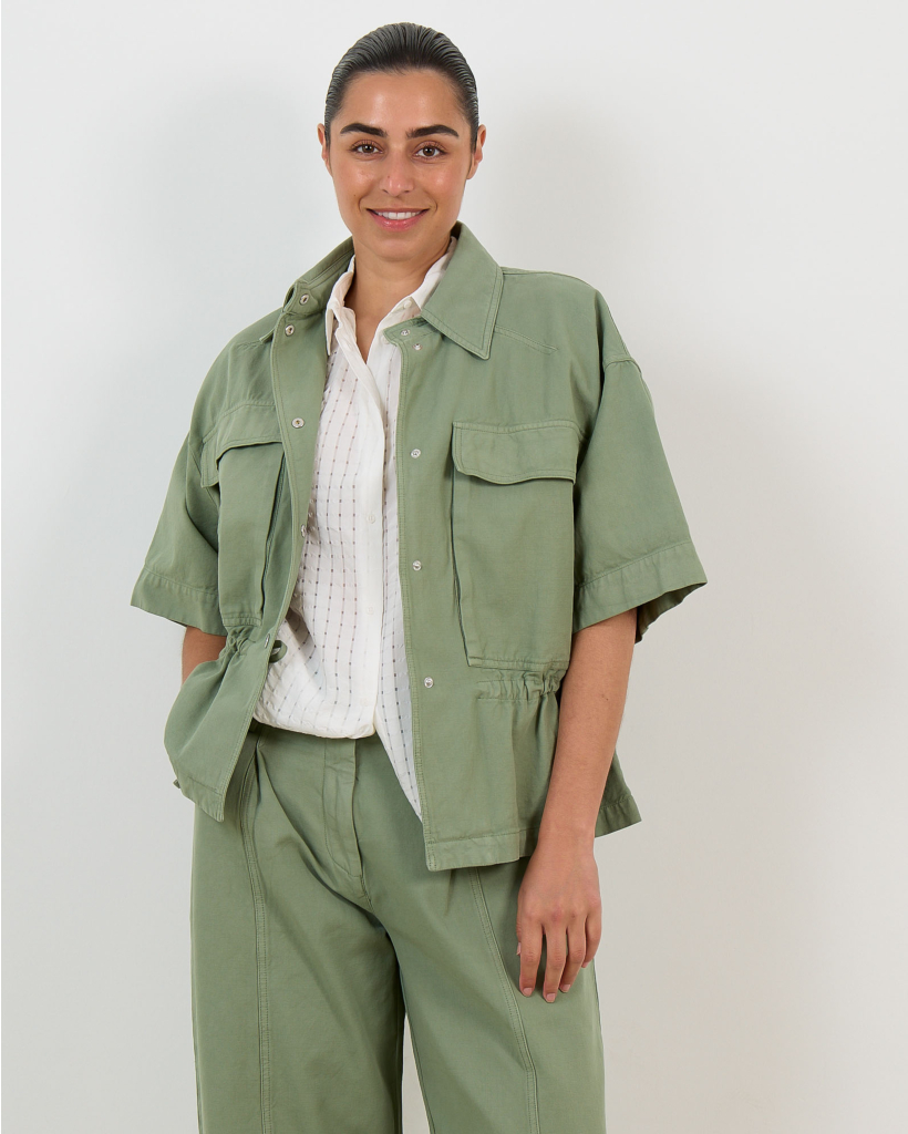 Cullen Cinched-Waist Blouse in Petrol