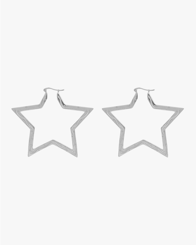 Large Funky Star Hoop Earrings Silver
