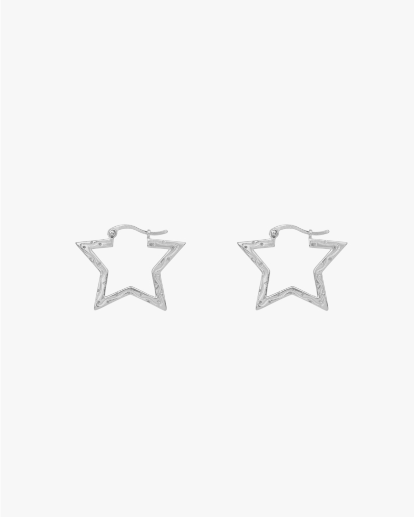 Small Funky Star Hoop Earrings in Silver