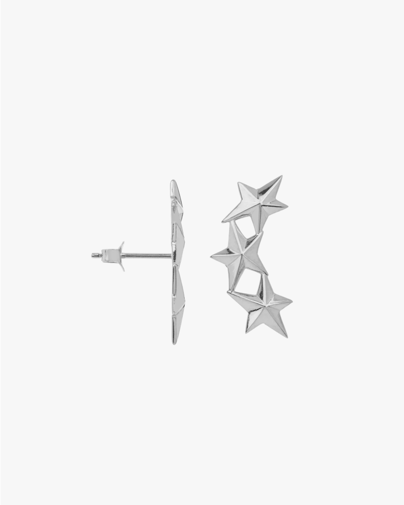 Single Stars Aligned Stud Silver