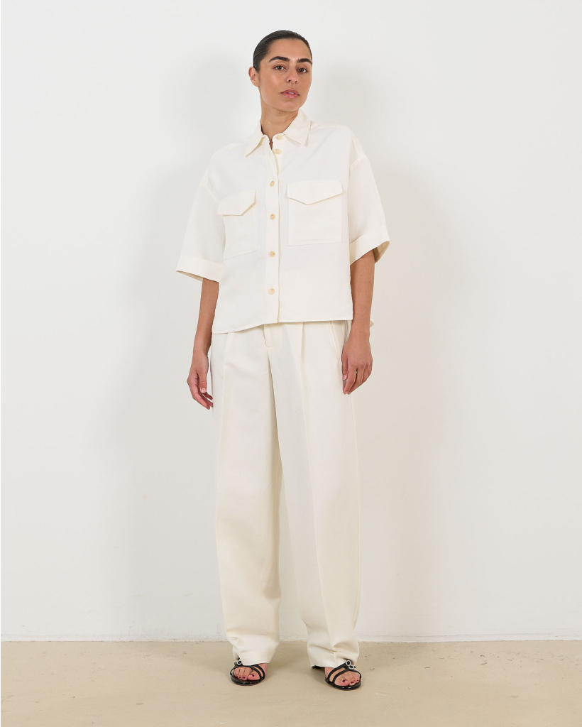 Wendlyn Linen Wide Barrel Trousers Off White