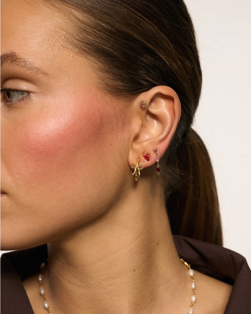 Single Small Bow Hoop Earring Gold Plated