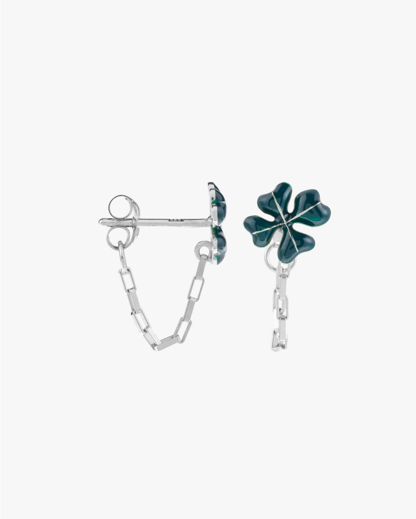 Single Lucky Shamrock Chain Stud Silver