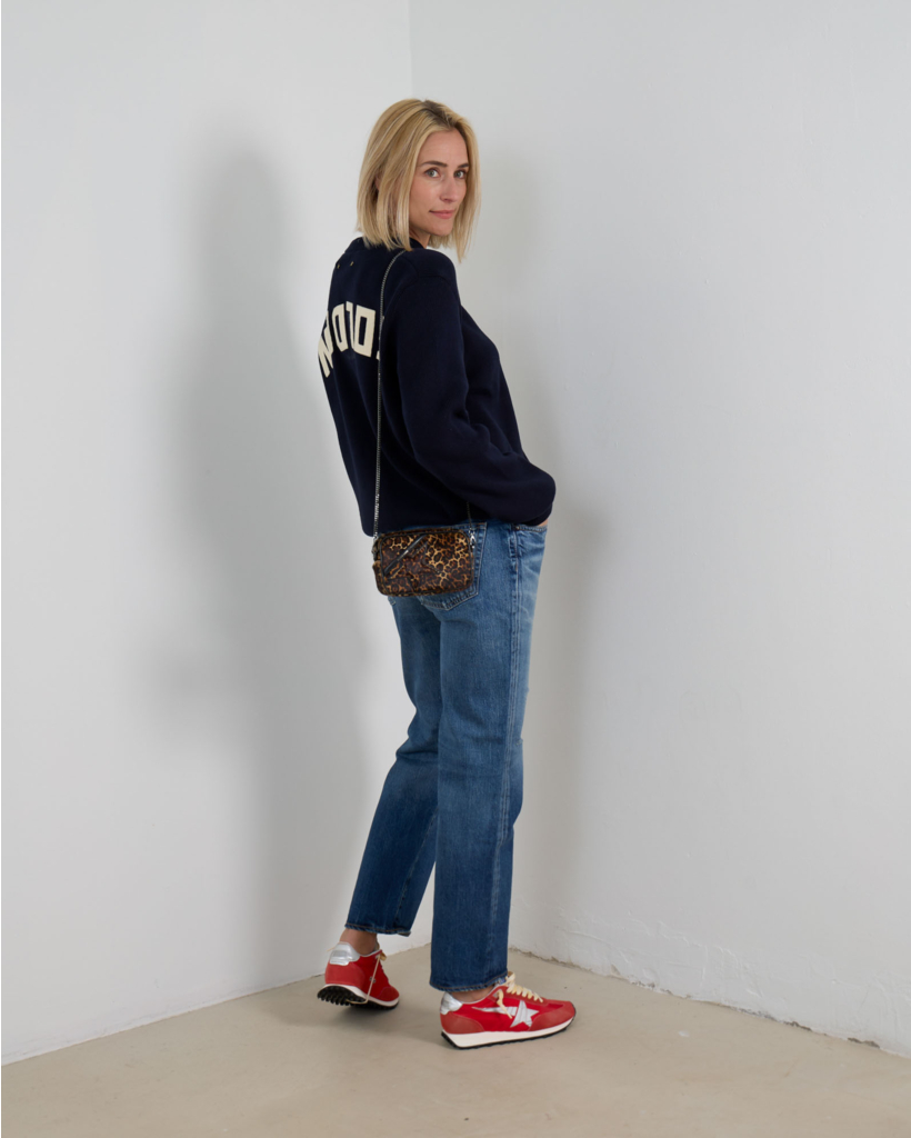Navy Pullover with Round Neck and Logo on the Back