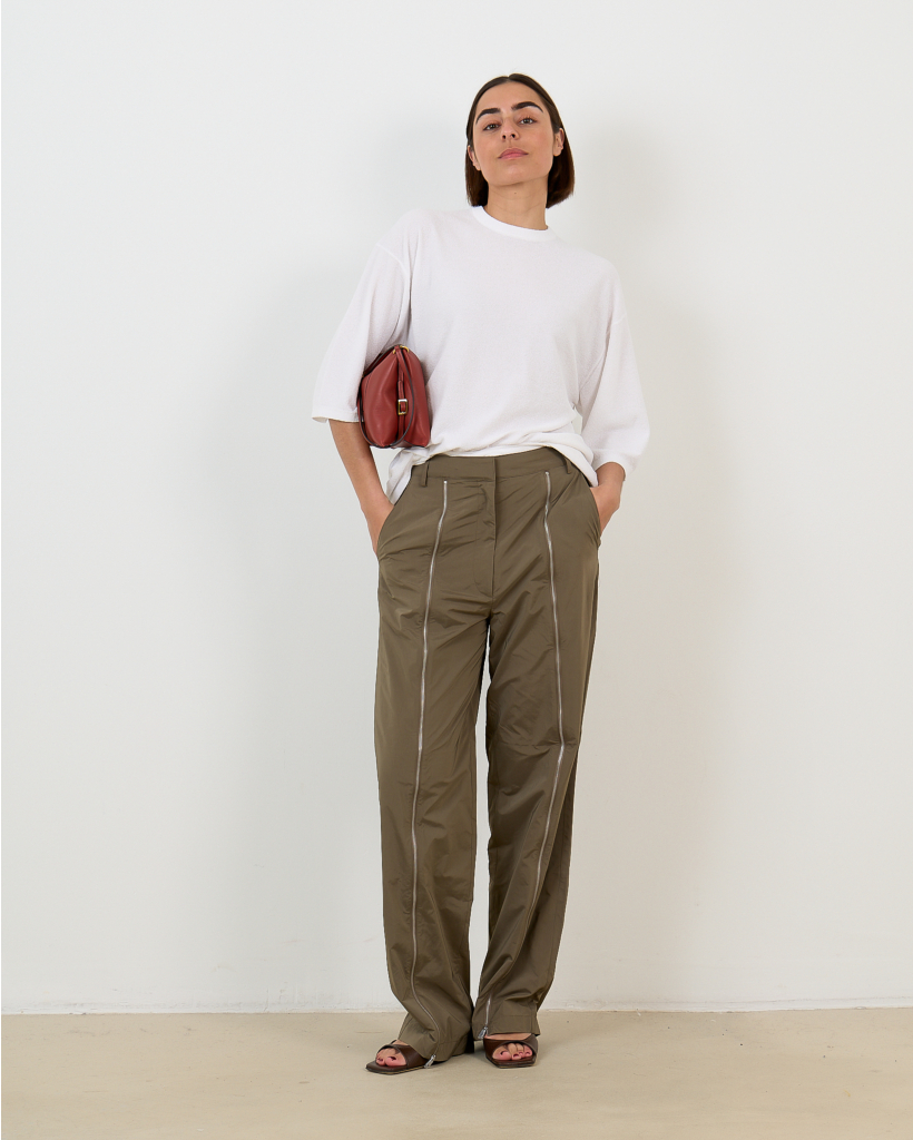 Nylon Zipper Pants Dark Taupe