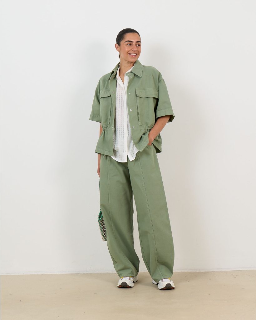 Cullen Cinched-Waist Blouse in Petrol