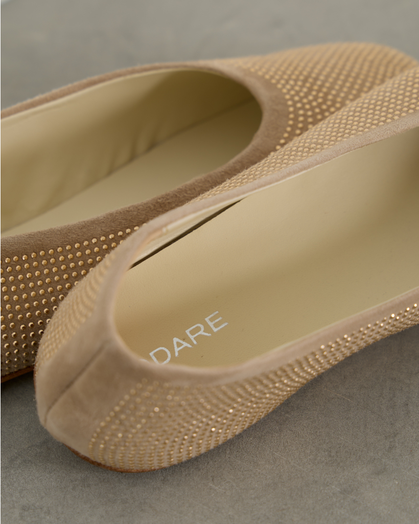 Lilly Suede Ballerina with Rhinestone Details - Taupe