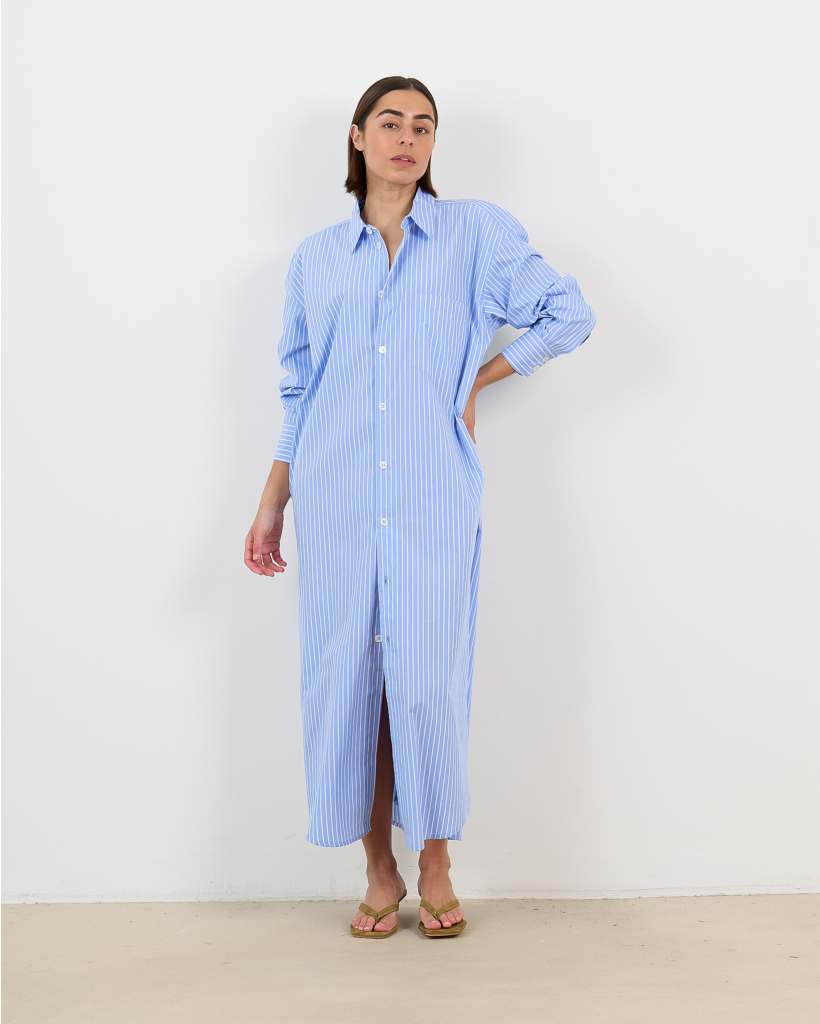 Harvey Striped Maxi Shirt Dress Blue