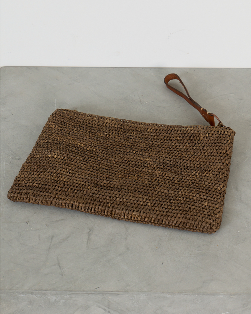Ampy Crocheted Raffia Clutch - Dark Tea