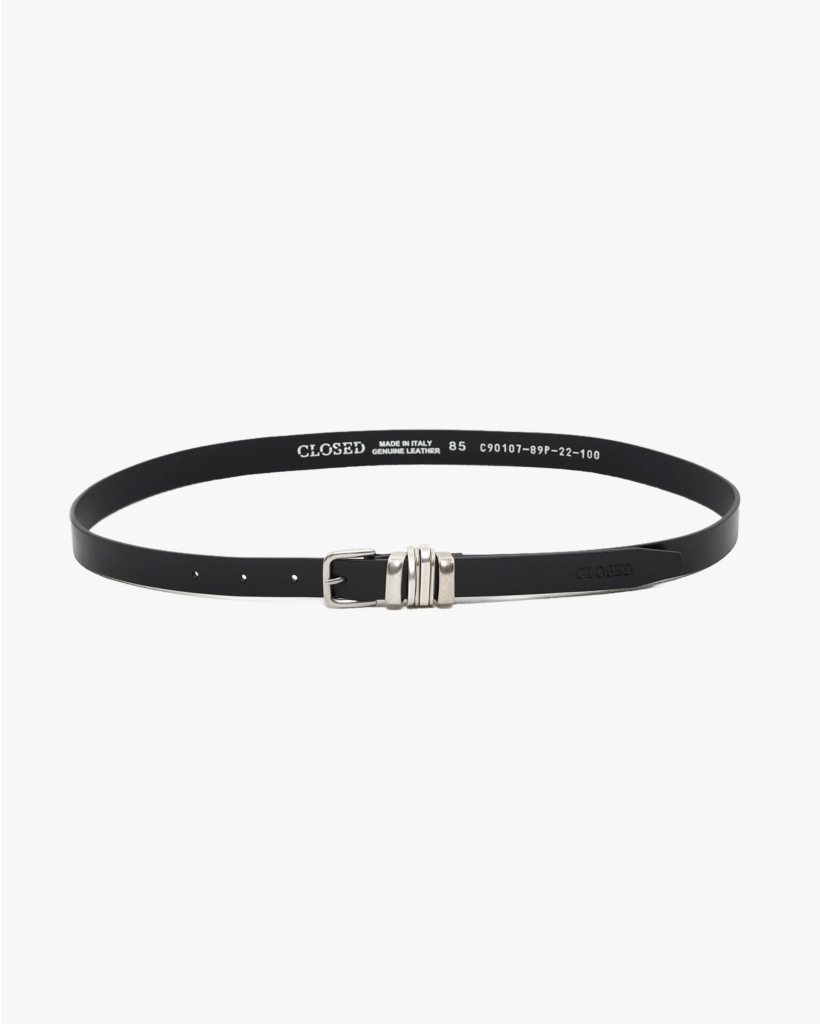 Leather Belt Black Silver