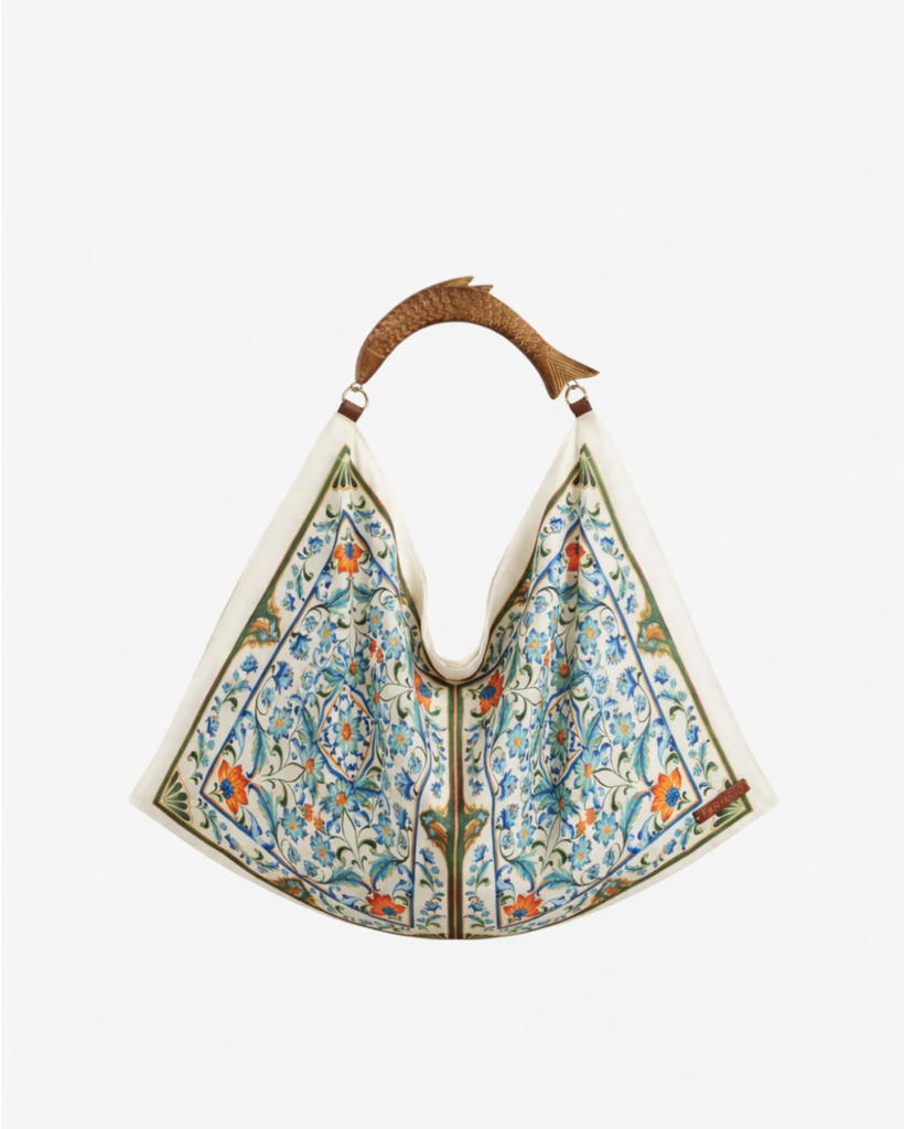 Blue Floral Satin Scarf Bag
