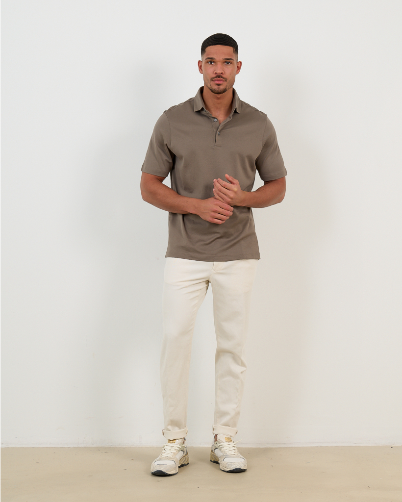 Mercerized Piqué Long-Sleeve Polo - Taupe