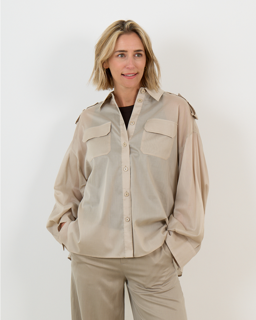 Beige Sheer Cotton Blouse