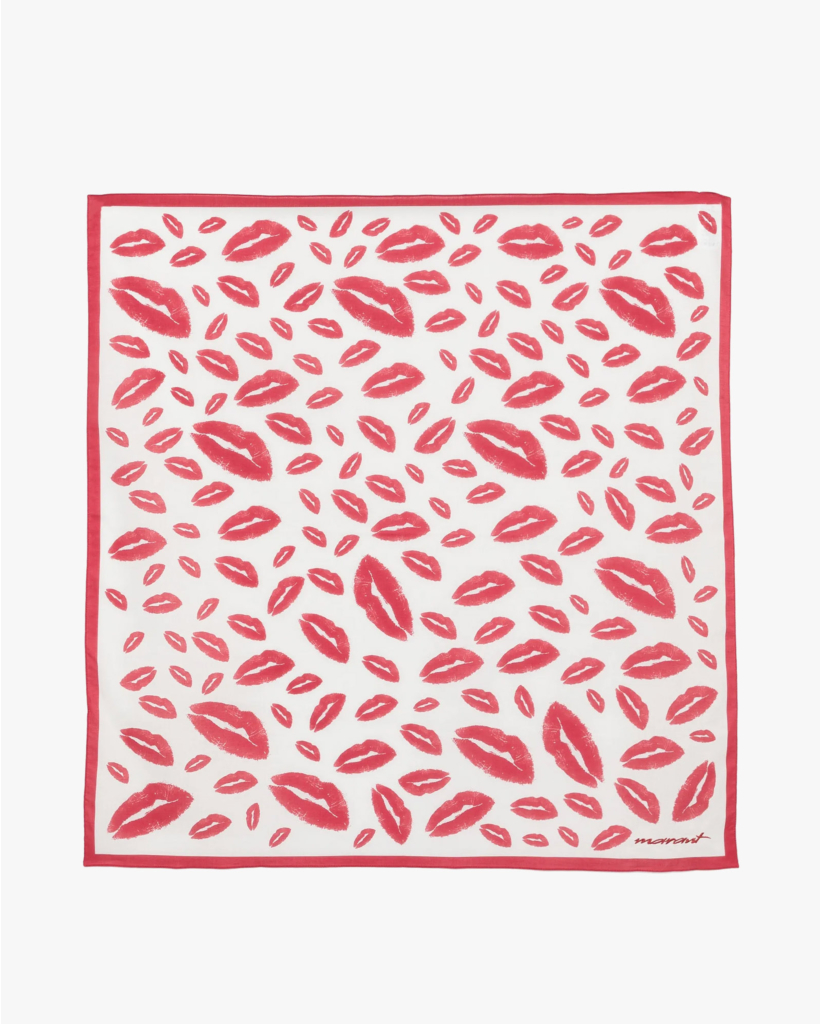 Ecru/red scarf with lip print