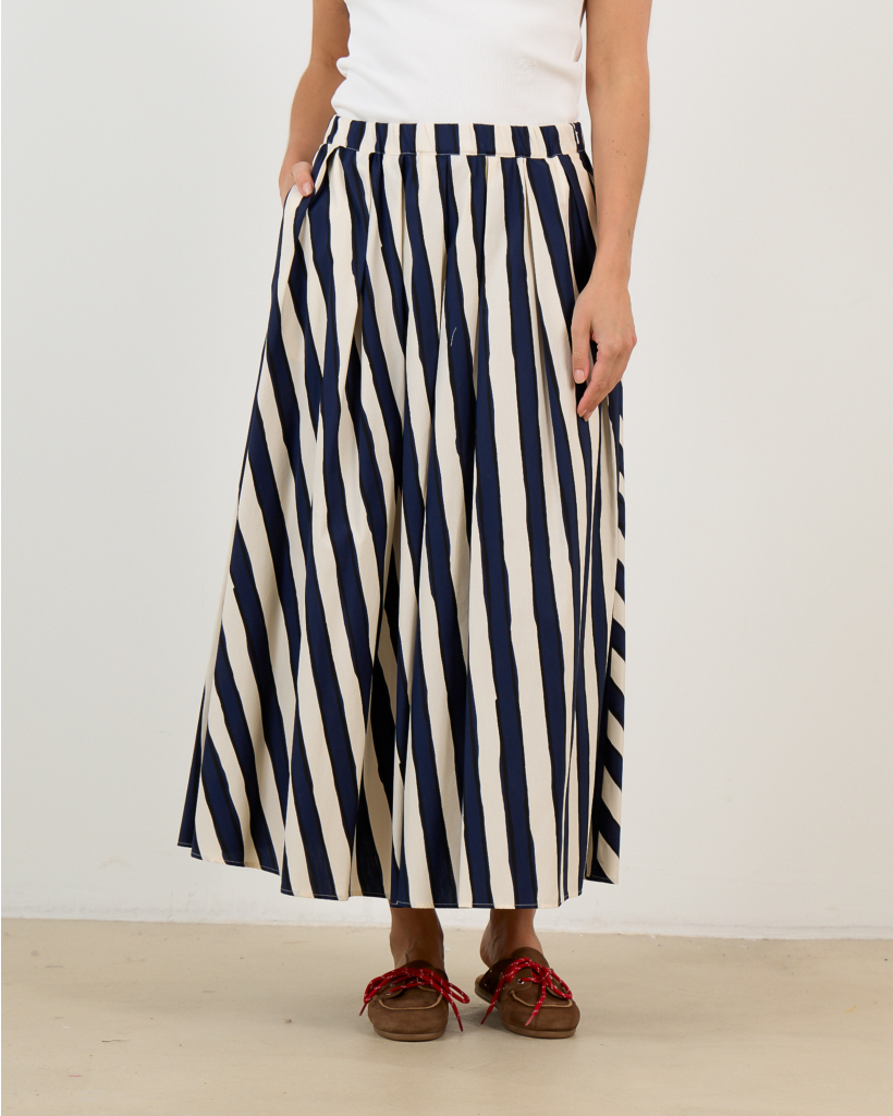 Navy Striped Midi Skirt
