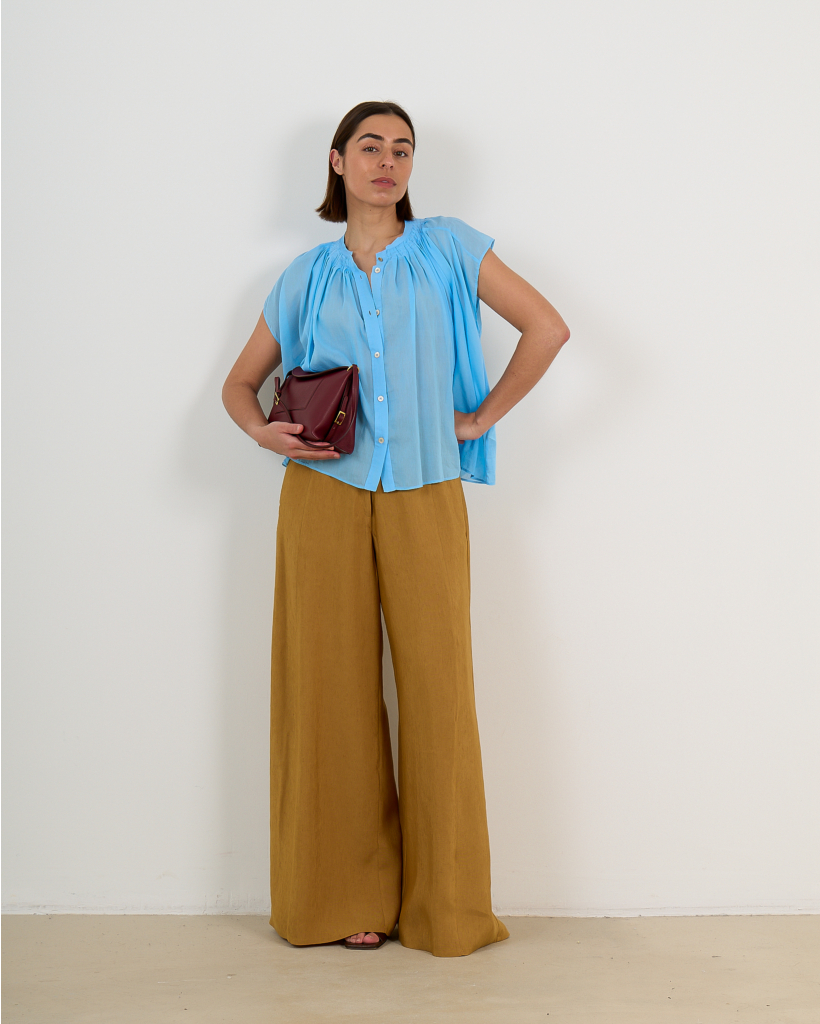 Linen Wide-Leg Trousers Golden Brown