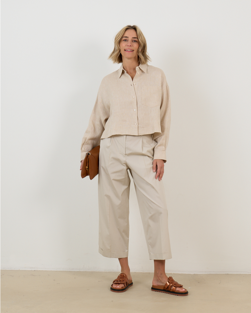 Cropped Linen Blouse Beige