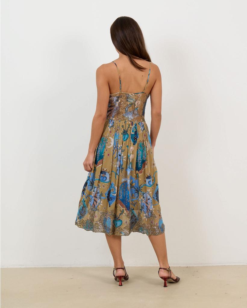 Mystical Sand Midi Dress with Rhinestones Beige