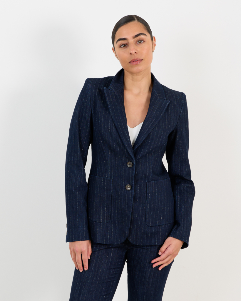 Pinstripe denim blazer