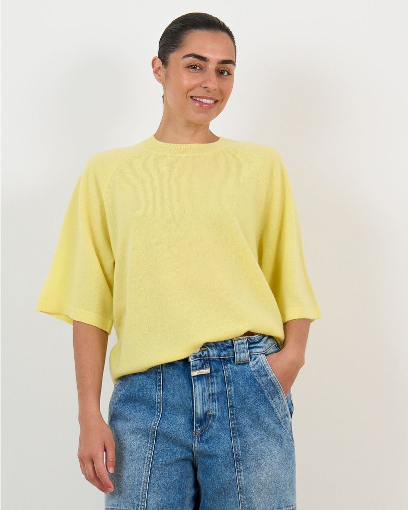 Leana Cashmere Short-Sleeve Sweater Lemon Fizz