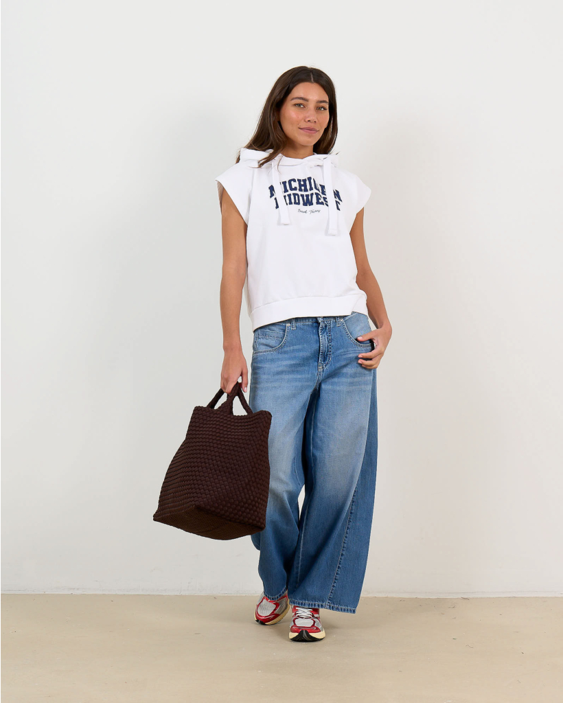 Sleeveless Hoodie Sweater White/Navy