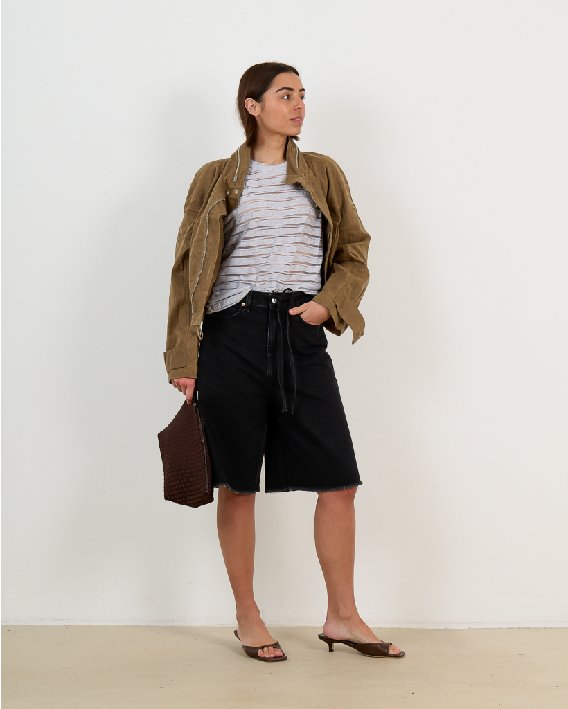 Ulizia Textured Striped Jersey T-Shirt Grey