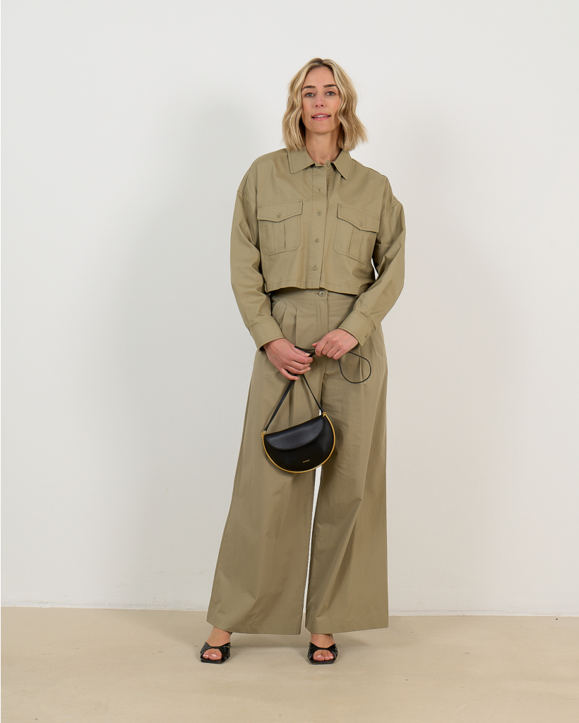 Olive Green Boxy Cotton Panama Shirt