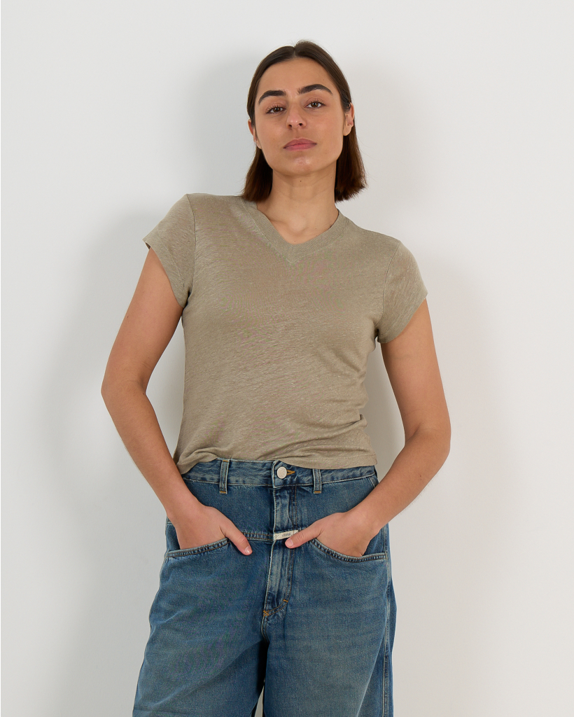 Sybel Linen V-Neck Shirt Green