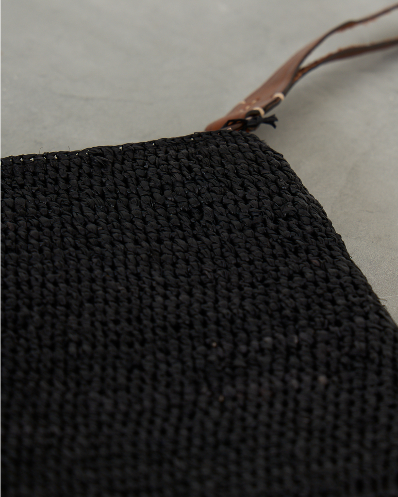 Ampy Crochet Raffia Clutch Black