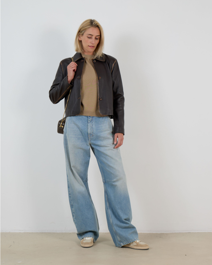 Oversized Round-Neck Pullover in Taupe
