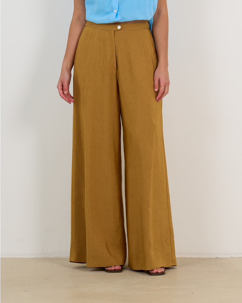 Linen Wide-Leg Trousers Golden Brown