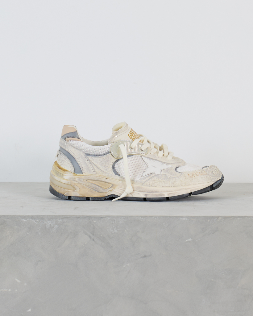 Dad Star Running Sneaker Suede Mesh White Silver