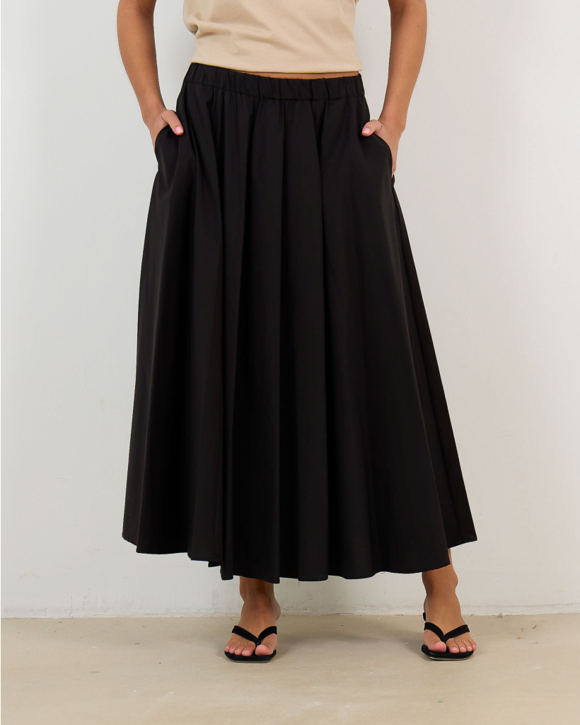 Poplin and Nylon Midi Skirt Black