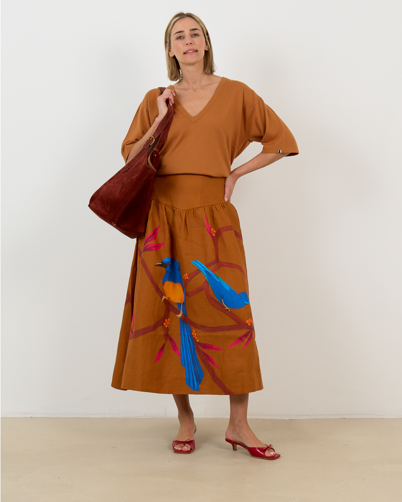 Brown Wide Midi Skirt