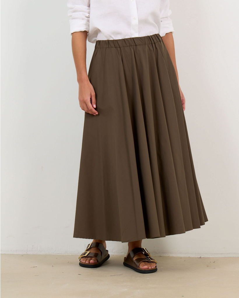 Poplin and Nylon Midi Skirt Military Green