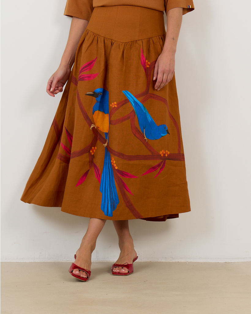 Brown Wide Midi Skirt