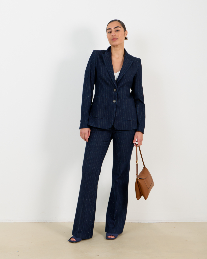 Pinstripe denim blazer