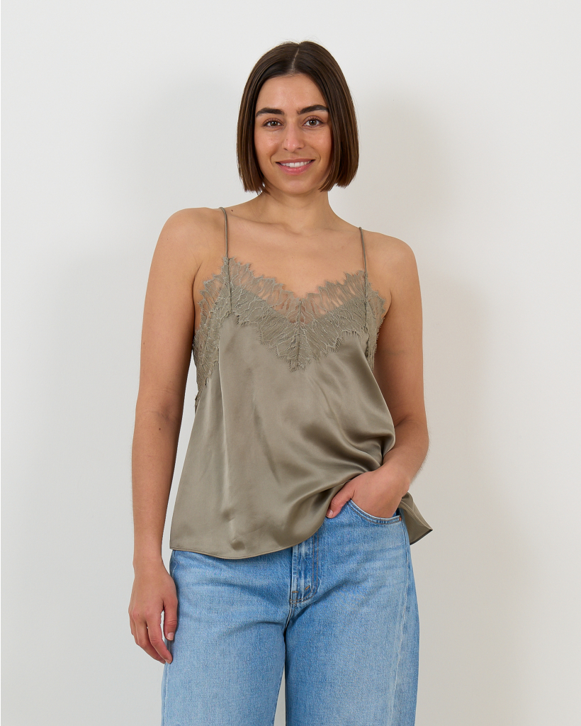 New In Silk Camisole with Lace - Green