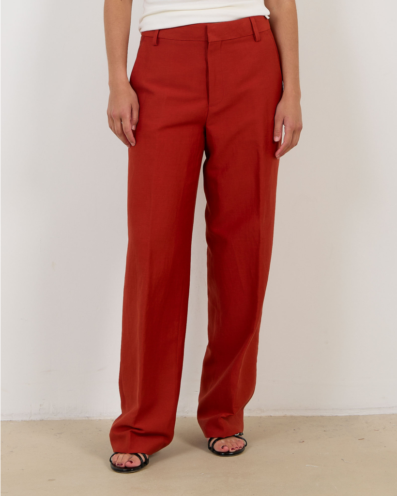 Jurdy Linen Trousers with Slit - Red