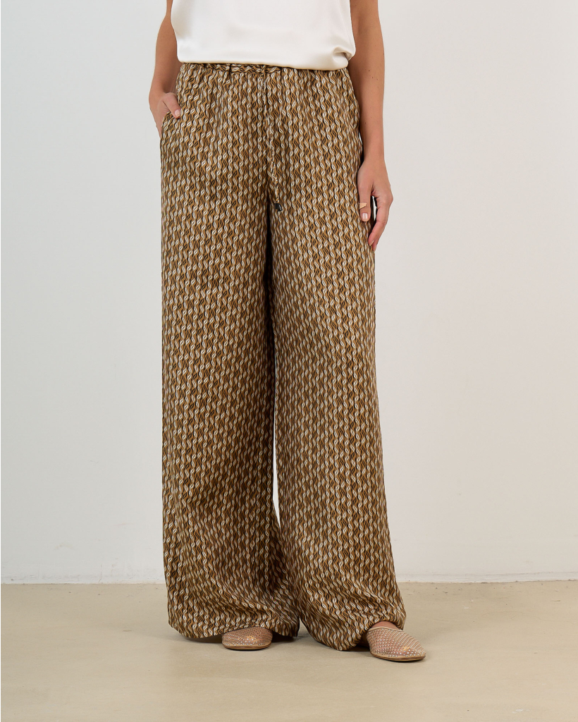Silk Wide-Fit Printed Trousers Hazelnut Brown
