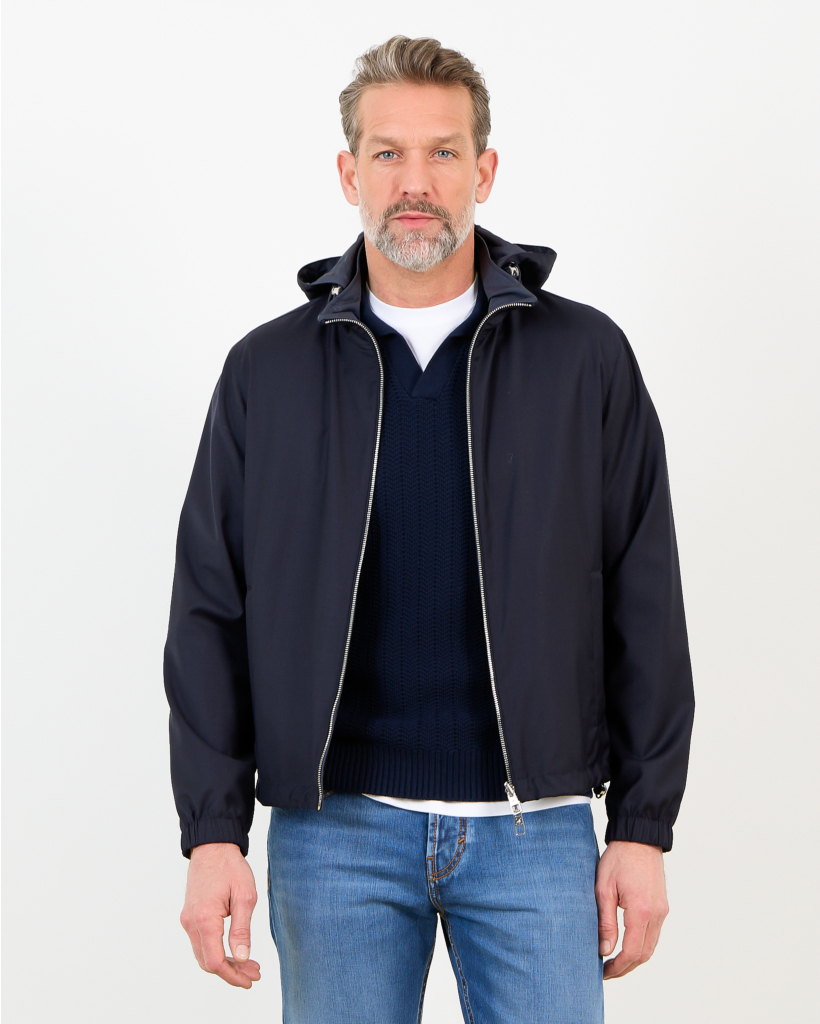 Reversible and Water-Resistant Merino Wool Jacket Navy