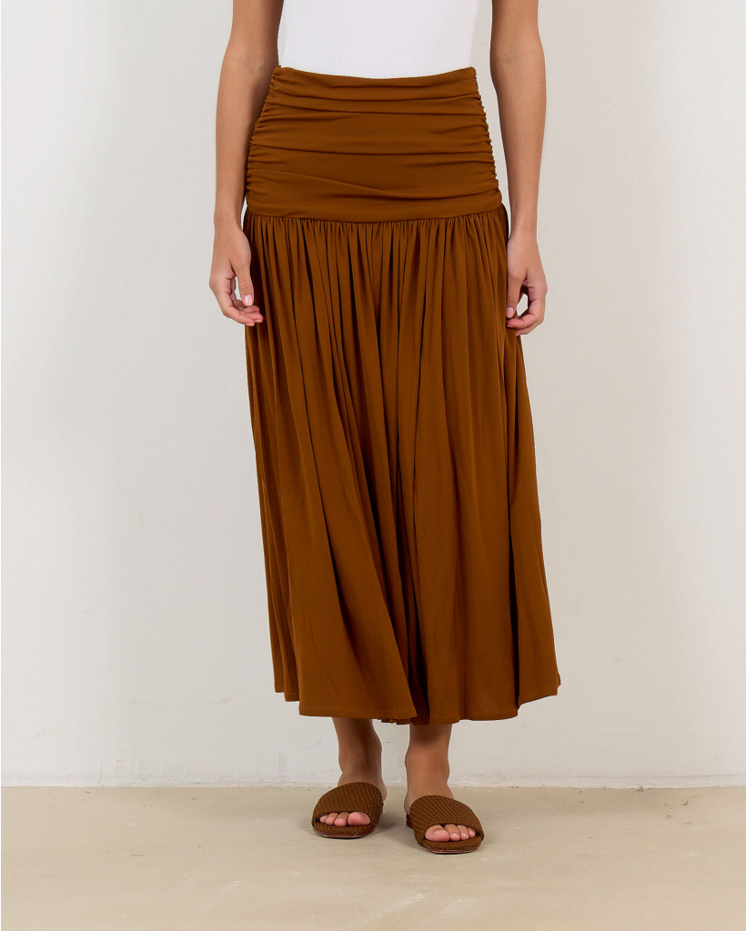 Nora Viscose Jersey Midi Skirt Walnut Brown