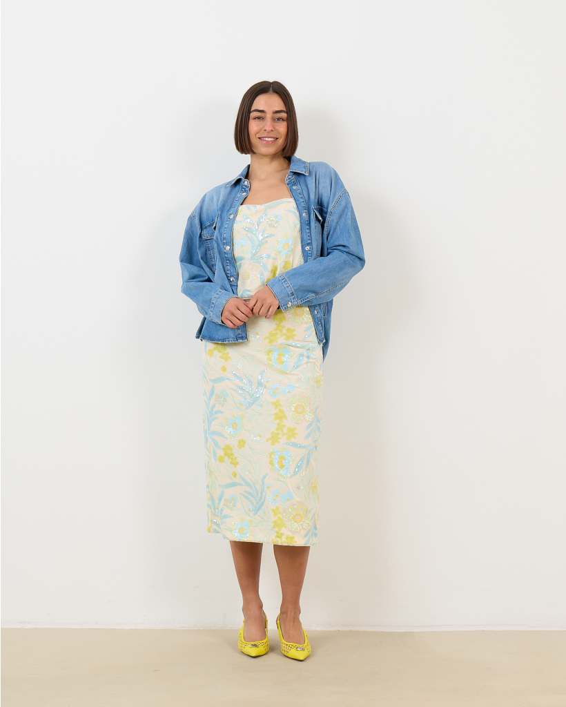 Jolette Velvet Midi Skirt with Sequins Pastel Yellow