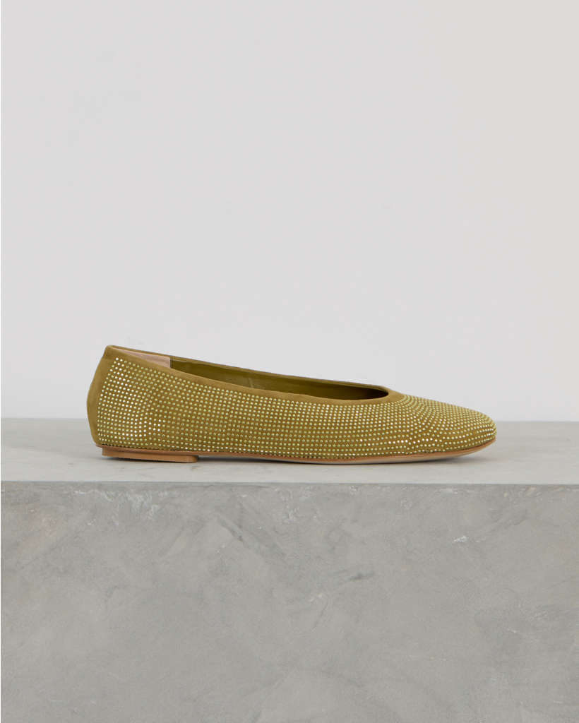 Lilly Suede Ballerina with rhinestone details in Green