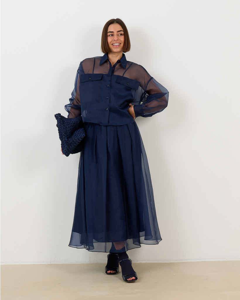 Sheer Maxi Skirt Dark Blue