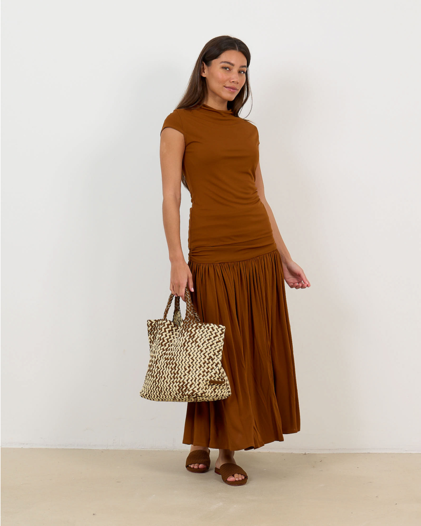 Nora Viscose Jersey Midi Skirt Walnut Brown