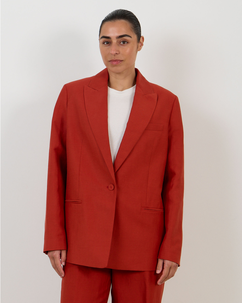 Red Linen-Viscose Blazer