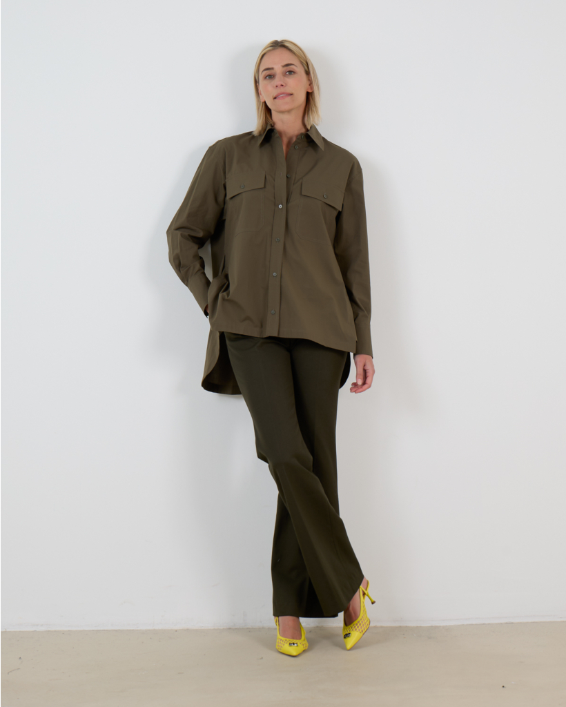 Ranya Cotton Long-Sleeve Blouse in Khaki