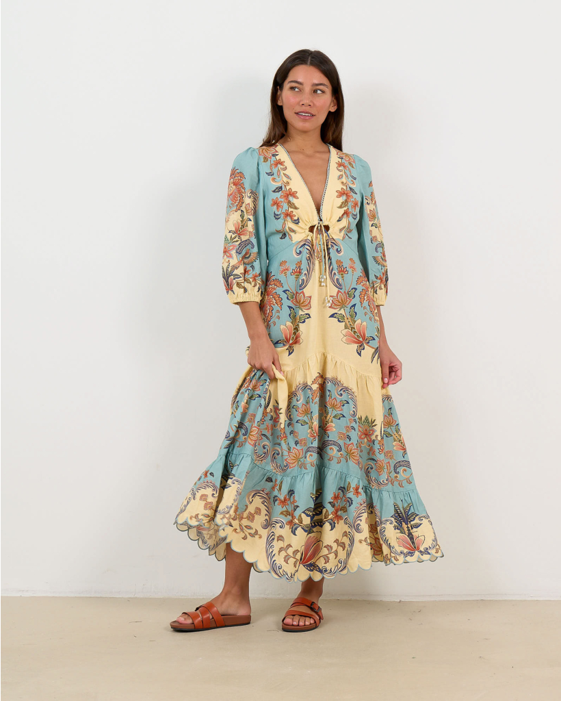 Boho Beauty Butter Yellow Printed Midi Dress