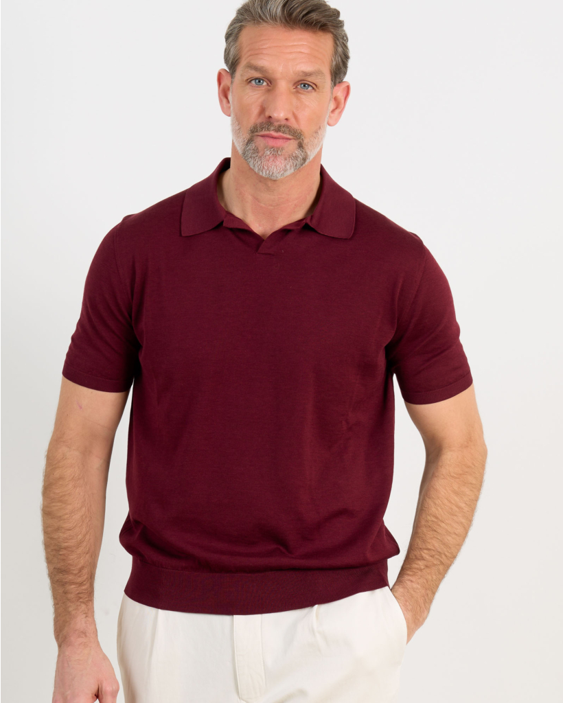 Silk Polo Bordeaux Red